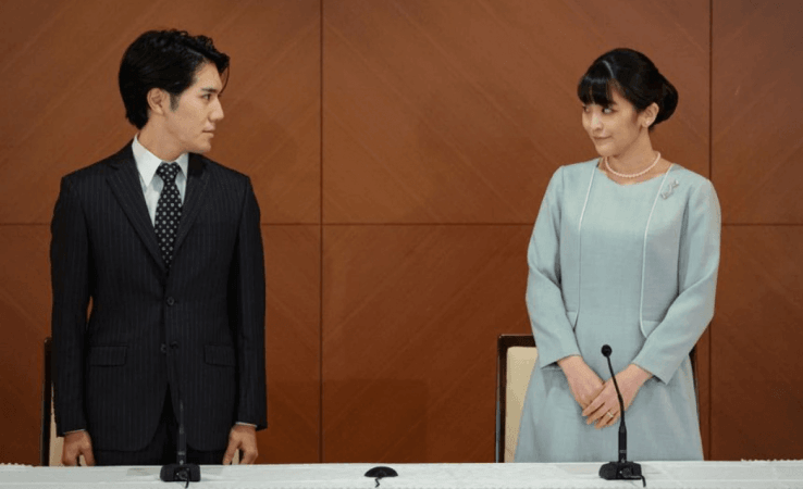 Kei Komuro and Mako during a press conference post their registered wedding Kei Komuro and Mako during a press conference post their registered wedding