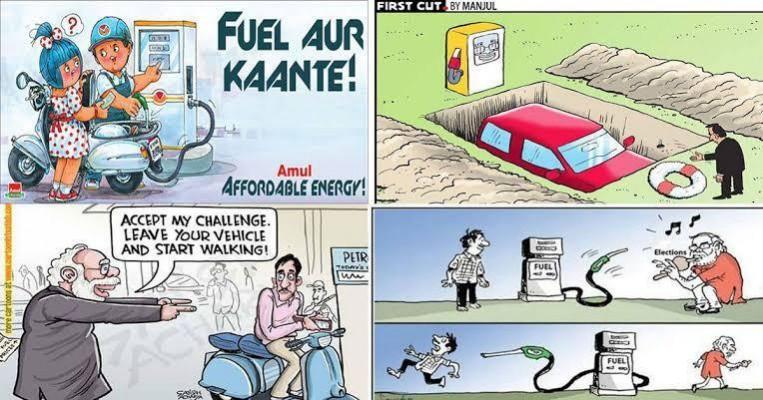 Cartoonists and their unique takes on fuel price hikes under the Modi governance Cartoonists and their unique takes on fuel price hikes under the Modi governance