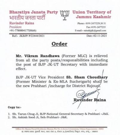 Order issued by BJP