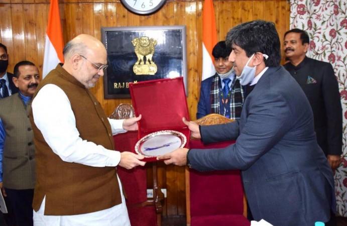 Union Home Minister Amit Shah inaugurating first flight from Srinagar to Sharjah
