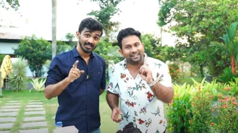 Roshan Fahis with Mollywood star Aju Varghese in the viral cake making video Roshan