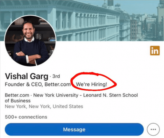 Vishal Garg LinkedIn page