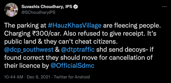 Hauz Khas delhi parking scam