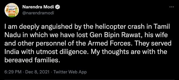 India's Army chief dies in IAF chopper crash; nation mourns tragic loss [details]