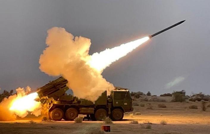 Successful tests carried out for Pinaka Extended Range System, Area Denial Munitions & New Indigenous Fuzes, at Pokharan range on December 11, 2021. Pinaka-ER