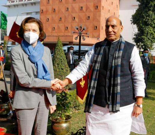 India's defence minister Rajnath Singh after meeting with her counterpart French counterpart Florence Parly. India's defence minister Rajnath Singh after meeting with her counterpart French counterpart Florence Parly.