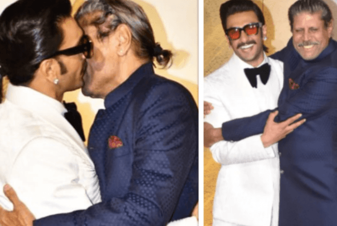 Kapil Dev, Ranveer Singh kiss Kapil Dev, Ranveer Singh kiss