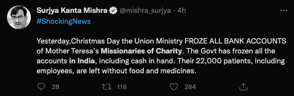 Fact check: No, accounts of Missionaries of Charity not frozen by govt; misinformation spreads