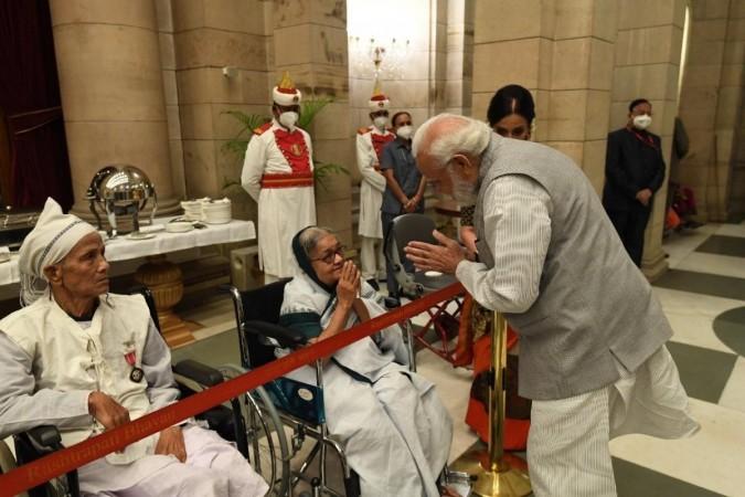 File Photo: Prime Minister Narendra Modi greeting Padma Shri awardee Shanti Devi Shanti Devi