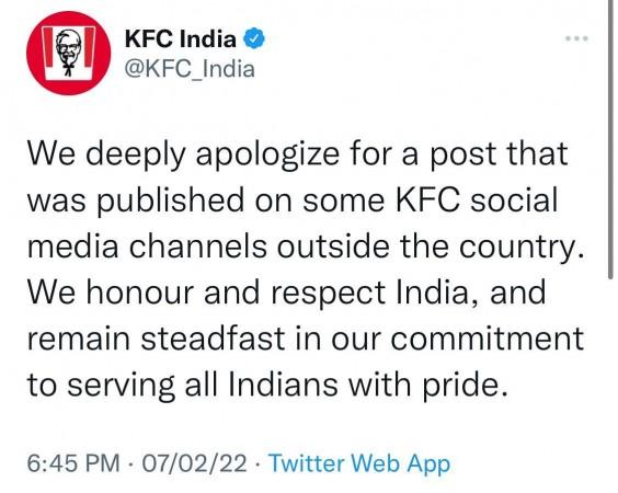 KFC India apologises