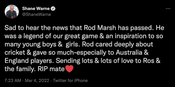 Shane Warne's last tweet Shane Warne's last tweet