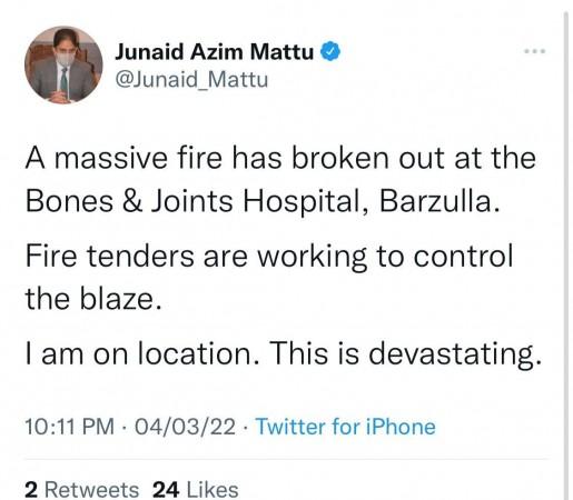 Junaid Azim Mattu, Mayor of Srinagar, arrived at the location to review to efforts to douse the flames.