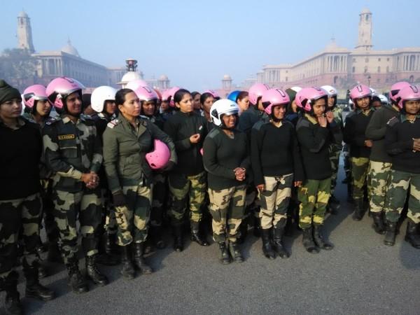 Women BSF bikers practicing on Rajpath for Republic Day Parade. Women BSF bikers practicing on Rajpath for Republic Day Parade.