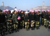 Women BSF bikers practicing on Rajpath for Republic Day Parade.