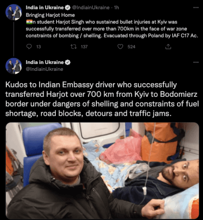 Indian student shot in Kyiv on way home; brave Indian embassy driver hailed a hero [details]