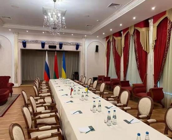 Belarusian Foreign Ministry shows the prepared room for the talks between Russia and Ukraine.