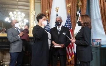 U.S. Vice President Kamala Harris on Thursday swore in as chief of the Office of Management and Budget.