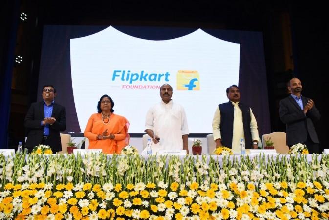 Flipkart Foundation being launched in the presence of (L-R) Rajneesh Kumar, Chief Corporate Affairs Officer, Flipkart Group (1), Sadhvi Niranjan Jyoti, Hon'ble Minister for State for Consumer Affairs, Food & Public Distribution & Rural Development, Govt of India (2), Shri. Dr. Virendra Kumar, Union Cabinet Minister for Social Justice & Empowerment, Govt. of India (3), Shri. Bhanu Pratap Singh Verma, Hon'ble Minister of State for MSME, Govt. of India (4) along with Krishna Raghavan, Chief People Officer, Flipkart (5) at Dr. Ambedkar International Centre in Delhi. Flipkart Foundation has big goals for India; aims to empower 20 million Indians in next decade