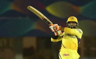 Chennai Super Kings Ravindra Jadeja plays a shot