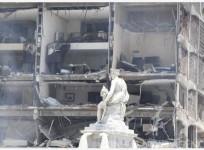 Rescuers and firefighters work at the site where an explosion occurred at Hotel Saratoga in Havana, Cuba, on May 6, 2022