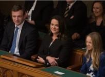 Katalin Novak (front, C) is seen with her family before taking oath in Hungarian Parliament, Budapest, Hungary, March 10, 2022.