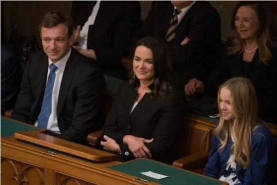 Katalin Novak (front, C) is seen with her family before taking oath in Hungarian Parliament, Budapest, Hungary, March 10, 2022. Katalin Novak (front, C) is seen with her family before taking oath in Hungarian Parliament, Budapest, Hungary, March 10, 2022.