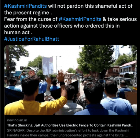 No electric fence used to contain protesting Kashmiri Pandits in Baramulla [truth here]