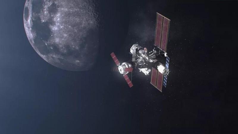 Artist's illustration of the Gateway space station in lunar orbit Artist's illustration of the Gateway space station in lunar orbit