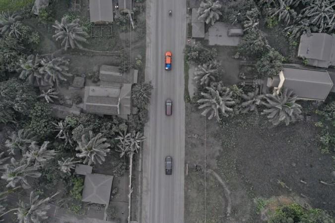 Aerial photo shows an ash-covered town after the phreatic eruption of Bulusan volcano in Sorsogon Province, the Philippines on June 5, 2022 Aerial photo shows an ash-covered town after the phreatic eruption of Bulusan volcano in Sorsogon Province, the Philippines on June 5, 2022