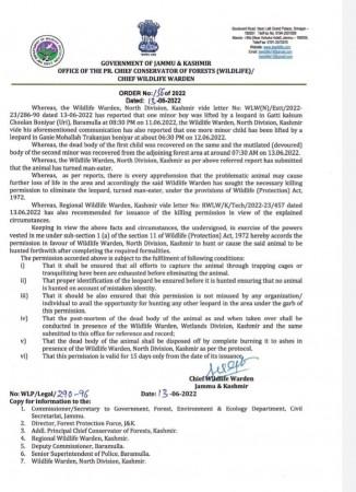 Order issued by wildlife department