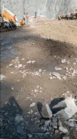 A damaged portion of the Jammu-Srinagar national highway Jammu-Srinagar highway