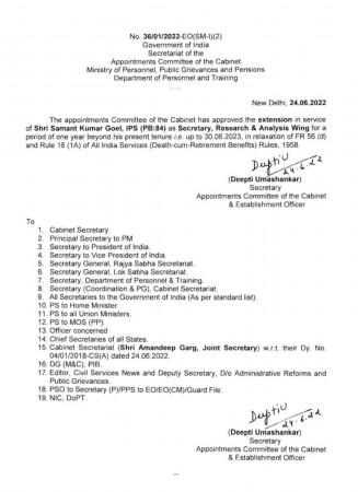 Order copy R&AW Secretary