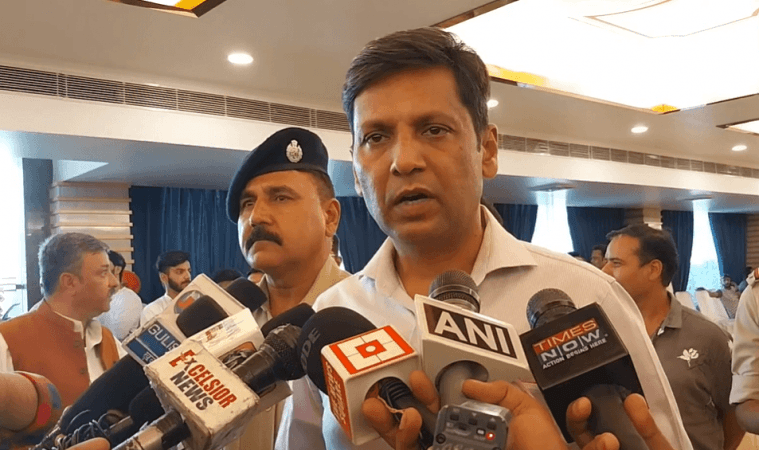 AGDP Mukesh Singh interacting with media persons ADGP Mukesh Singh