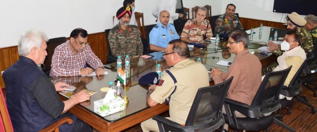 LG Manoj Sinha chairing a high level meeting to review rescue and relief operations after Amarnath cloudburst LG Manoj Sinha