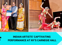 Indian artists' captivating performance at NY's Carnegie Hall; Prem Bhandari presents certificate of recognition to Nritya Guru Menon