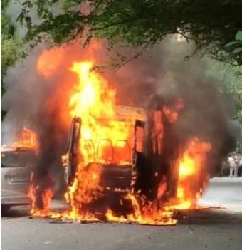 School bus catches fire in Delhi's Rohini School bus catches fire in Delhi's Rohini