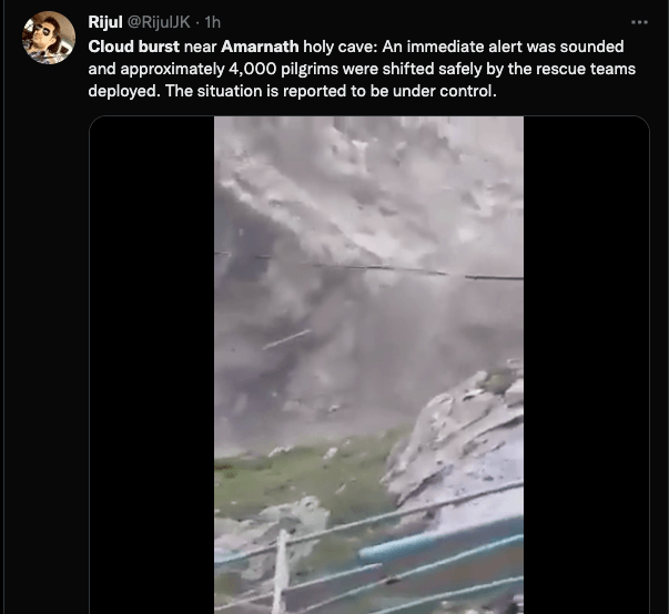 No cloudburst near Amarnath Cave; J&K DMA clarifies, says old video in circulation