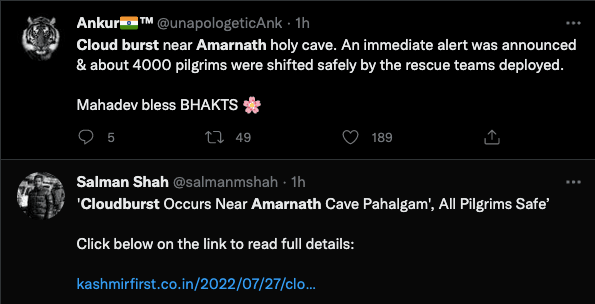 No cloudburst near Amarnath Cave; J&K DMA clarifies, says old video in circulation