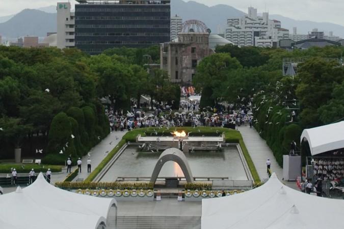 People attend an annual memorial ceremony in Hiroshima, Japan, Aug. 6, 2019. Hiroshima, a Japanese city hit by a U.S. atomic bomb at the end of World War II, marked the 74th anniversary of the bombing on Tuesday. Hiroshima, Japan