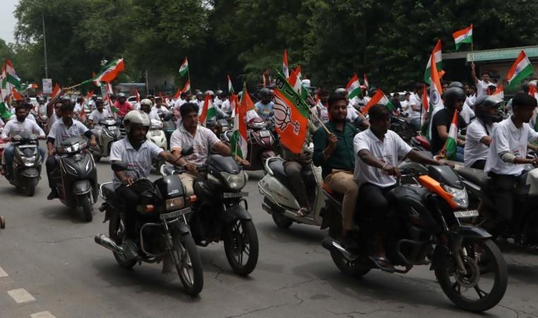 New Delhi:Delhi BJP party workers take part in a Tiranga rally under the theme Azadi Ka Amrit Mahotsav, Har Ghar Tiranga
