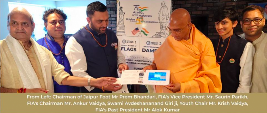 The poster for the FIA parade was unveiled in June by noted Indian seer Juna Peethadheeshwar Acharya Mahamandaleshwar Swami Avdheshanand Giri Mega artificial limb fitment camp in Hyd; Jaipur Foot USA set to create history on I-Day