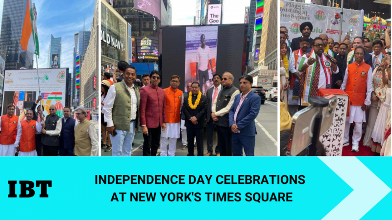 Independence Day celebration at New York's Times Square like never before (In center pic: Indian Consulate General Randhir Jaiswal, IFS, Prem Bhandari, Alok Kumar.) Indian diaspora celebrate Independence Day in bustling Times Square; hoist tricolour, play Vande Mataram