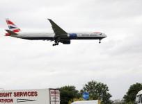 British Airways landing at Heathrow Airport in London, Britain.