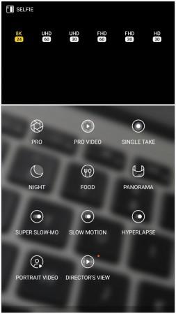 Samsung Galaxy Z Fold4 review: Video recording up to 8K resolution (top pic); different camera modes (bottom pic) Samsung Galaxy Z Fold4 review