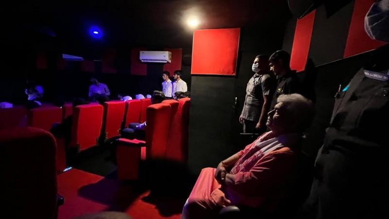LG Manoj Sinha watching movie after inaugrating cinema hall in Kashmir after a gap of over three decades LG Manoj Sinha