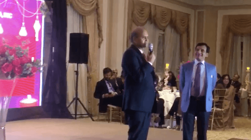 Prem Bhandari receiving AIA-NY honour (Dr Samin Sharma in frame) Prem Bhandari receiving AIA-NY honour