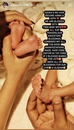 Nayanthara and Vignesh Shivan blessed with twin baby boys.2