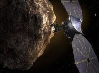 An artist's illustration of the Lucy spacecraft