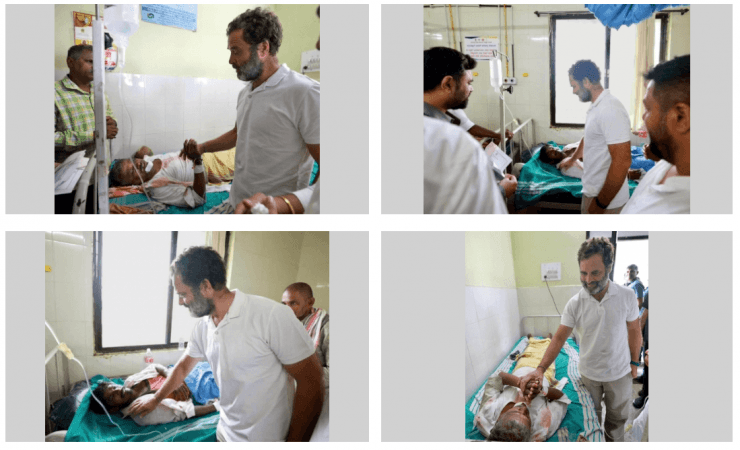Bellary : Congress leader Rahul Gandhi visited the injured who were admitted at Civil Hospital after getting electrocuted during Bharat Jodo Yatra, in Bellary on Sunday, October 16, 2022. Congress leader Rahul Gandhi visited the injured in ballari
