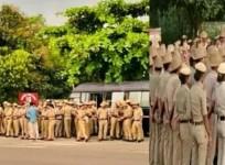 People get ready to vacate alleged illegal tollgate in K'taka; tight police cover provided.